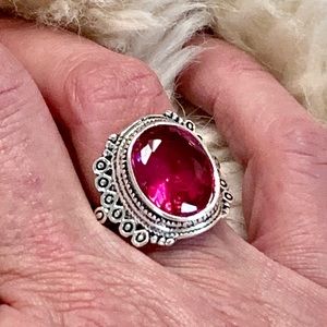 NEW “Pink Sapphire & Intricate Silver Ring/7”